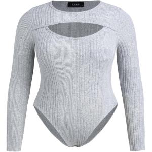 CIDER Women’s Rib Cut Out Bodycon Bodysuit Plus Size(Grey)