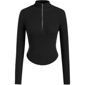 CIDER Women’s Rib Knit Long Sleeve Sweater(Black)