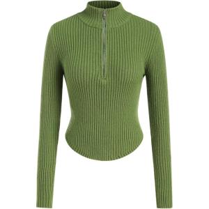 CIDER Women’s Rib Knit Long Sleeve Sweater(Green)