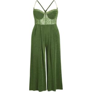 CIDER Women’s Solid Lace Corset Chain Cross Wide Leg Jumpsuit Plus Size(Olive Green)