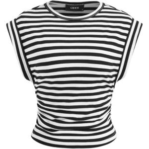 CIDER Women’s Striped Sleeveless Tank Tops Crew Neck Casual Shirt for Summer(Black)