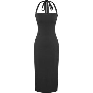 CIDER Women’s Summer Bodycon Dress Halter Maxi Dress Knit Sleeveless Long Dresses Party Club Dresses Trendy(Black)