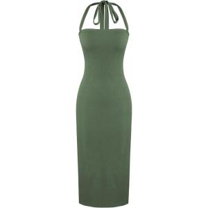 CIDER Women’s Summer Bodycon Dress Halter Maxi Dress Knit Sleeveless Long Dresses Party Club Dresses Trendy(Green)
