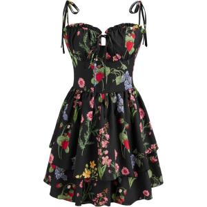 CIDER Womens Summer Dresses Floral Spaghetti Strap Cute Vacation Sundress Dress Boho Casual Outfits(Black Floral)
