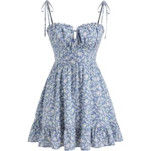 CIDER Womens Summer Dresses Floral Spaghetti Strap Cute Vacation Sundress Dress Boho Casual Outfits(Blue)
