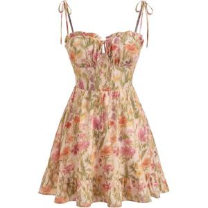 CIDER Womens Summer Dresses Floral Spaghetti Strap Cute Vacation Sundress Dress Boho Casual Outfits(Peach Pink)