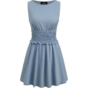 CIDER Women’s Summer Sleeveless Dress Cute Ruffle Hem Casual Mini Dress(Blue)