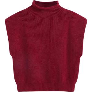 CIDER Women’s Sweater Vest Sleeveless Turtle Mock Neck Knit Crop Top(Red)