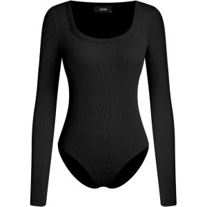 CIDER Women’s U-neckline Solid Bodysuit(Black)