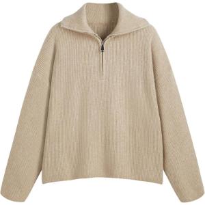 CIDER Wool-Blend Collar Solid Zipper Knitted Sweater Curve & Plus(Khaki)