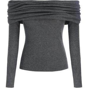 CIDER Wool-Blend Off-Shoulder Ruched Knit Long Sleeve Top(Grey)