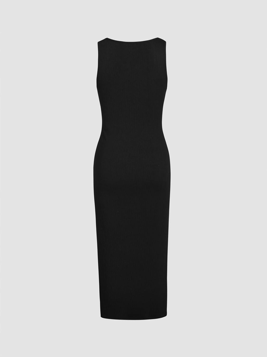 imageCIDER Bodycon Dress Midi Dress Sleeveless Dress Crew Neck Knit Fabric Slim Fit Tank DressesBlack