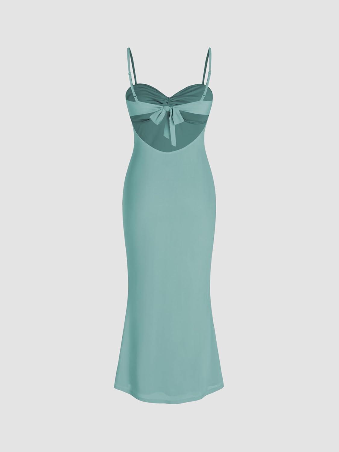 imageCIDER Bodycon Dress Ruched Knotted Maxi Dress Womens Sweetheart Neck Sleeveless Lined Middle Waist Long DressesBaby Blue