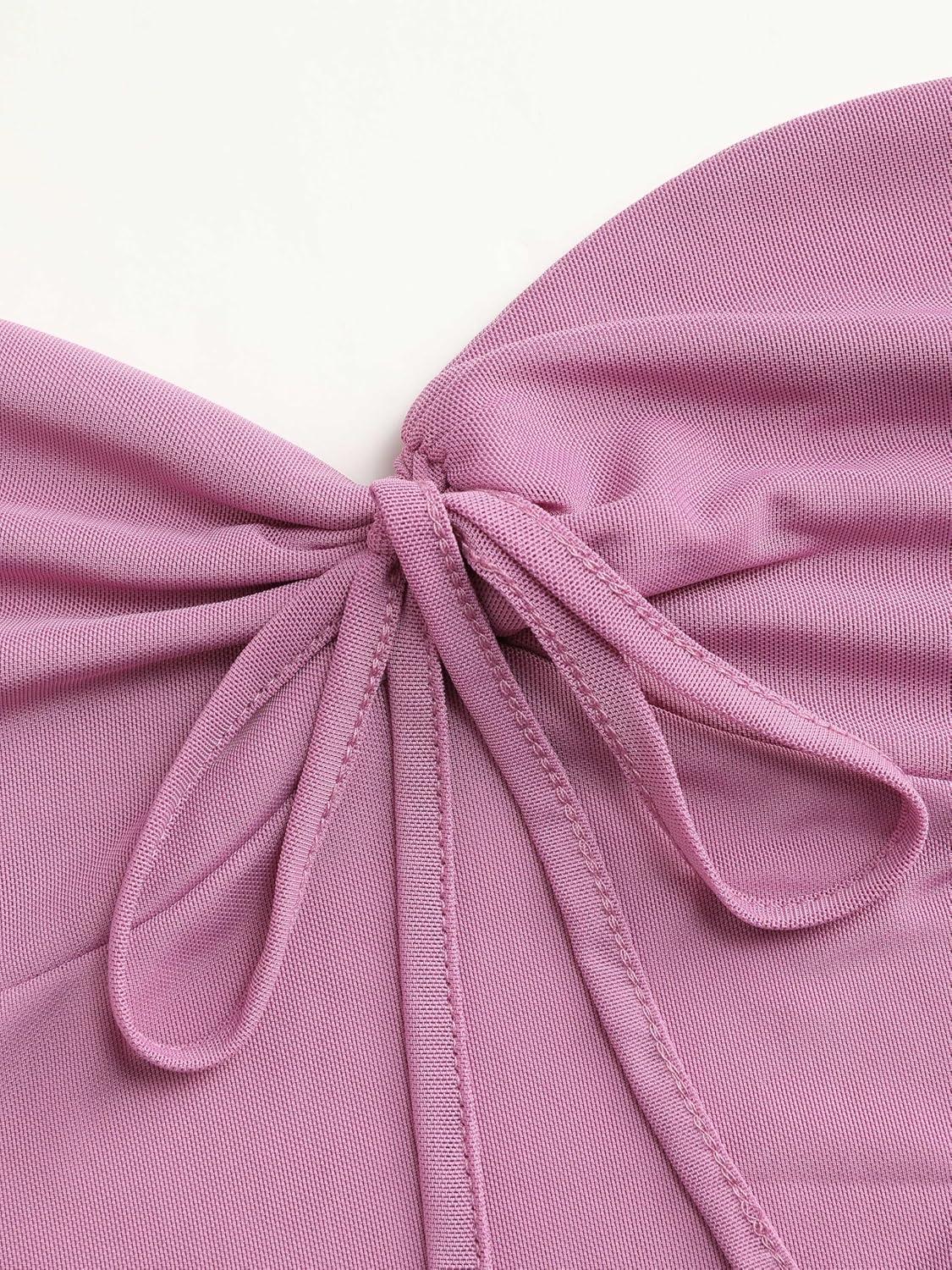 imageCIDER Bodycon Dress Ruched Knotted Maxi Dress Womens Sweetheart Neck Sleeveless Lined Middle Waist Long DressesViolet