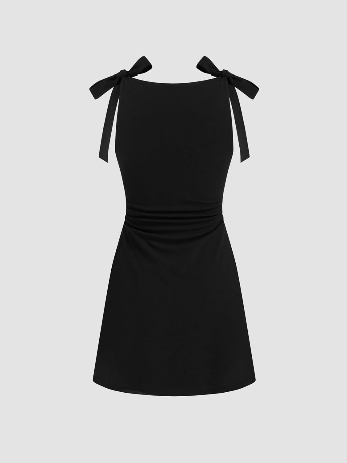imageCIDER Mini Dress Bodycon Sexy Square Neck Bowknot Sleeveless High Waist Party Cocktail Elegant Dresses for WomenBlack