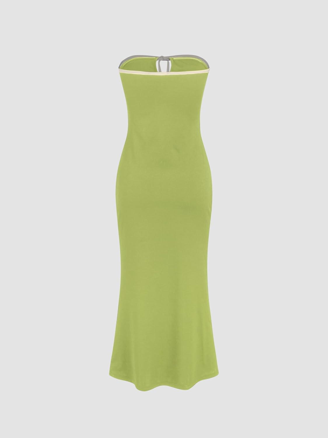 imageCIDER Strapless Tude Bodycon Midi Dress Ruched Tie Knotted Cocktail Party Summer DressesOlive Green