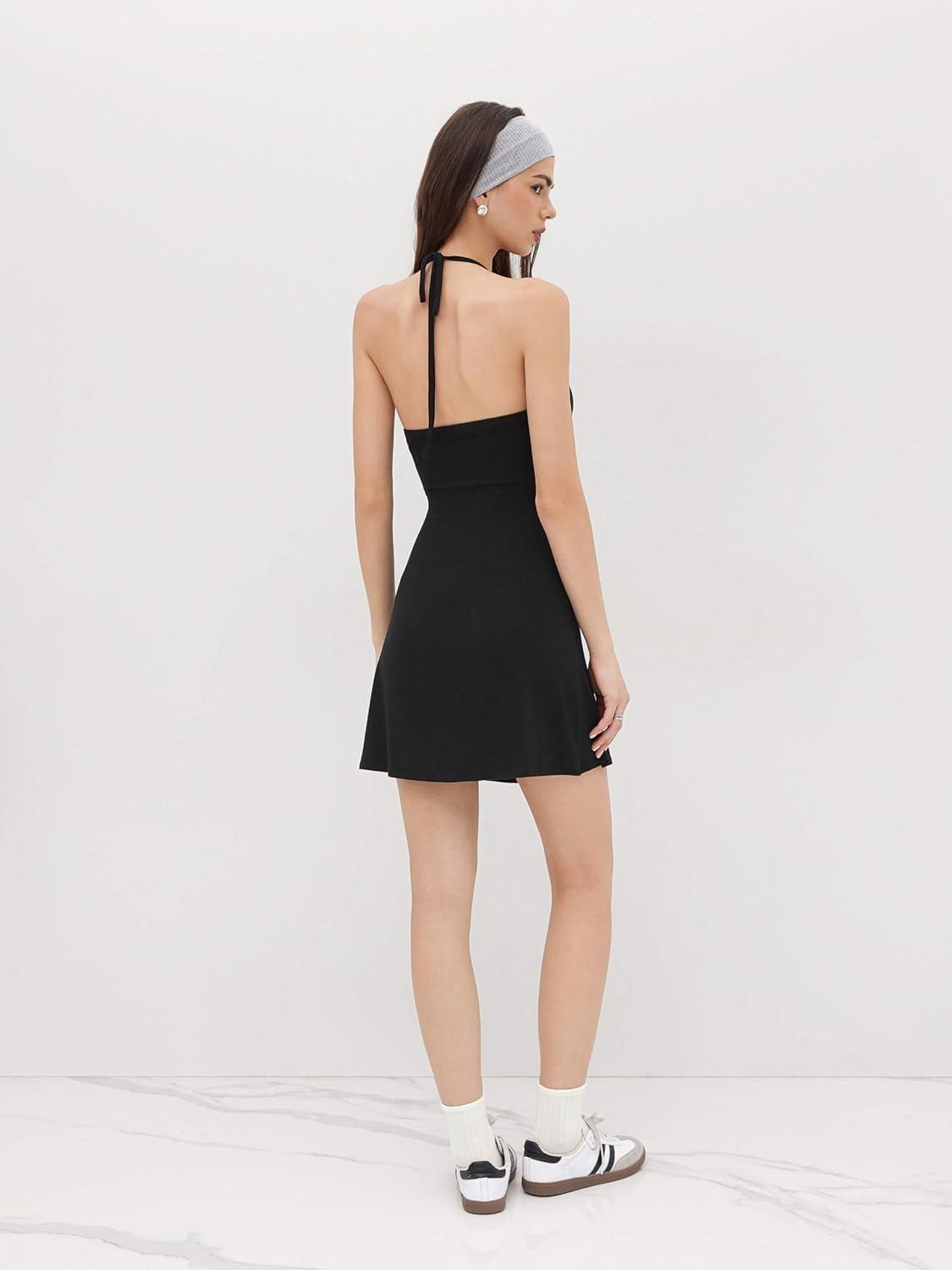 imageCIDER Womens Halter Dress Sleeveless Tie Back Backless Going Out A Line Casual Club MIni DressesBlack