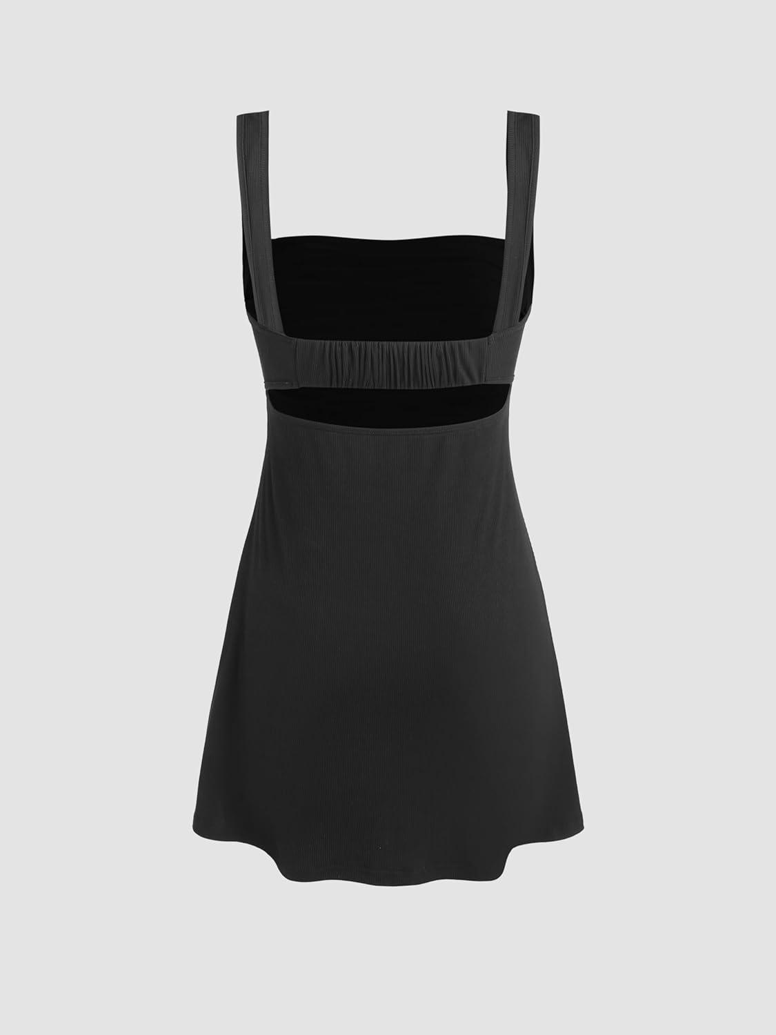 imageCIDER Womens Summer Floral Dress Square Neck Mini Dress Sleeveless Cute Sundress Party Dresses Trendy 2025Black
