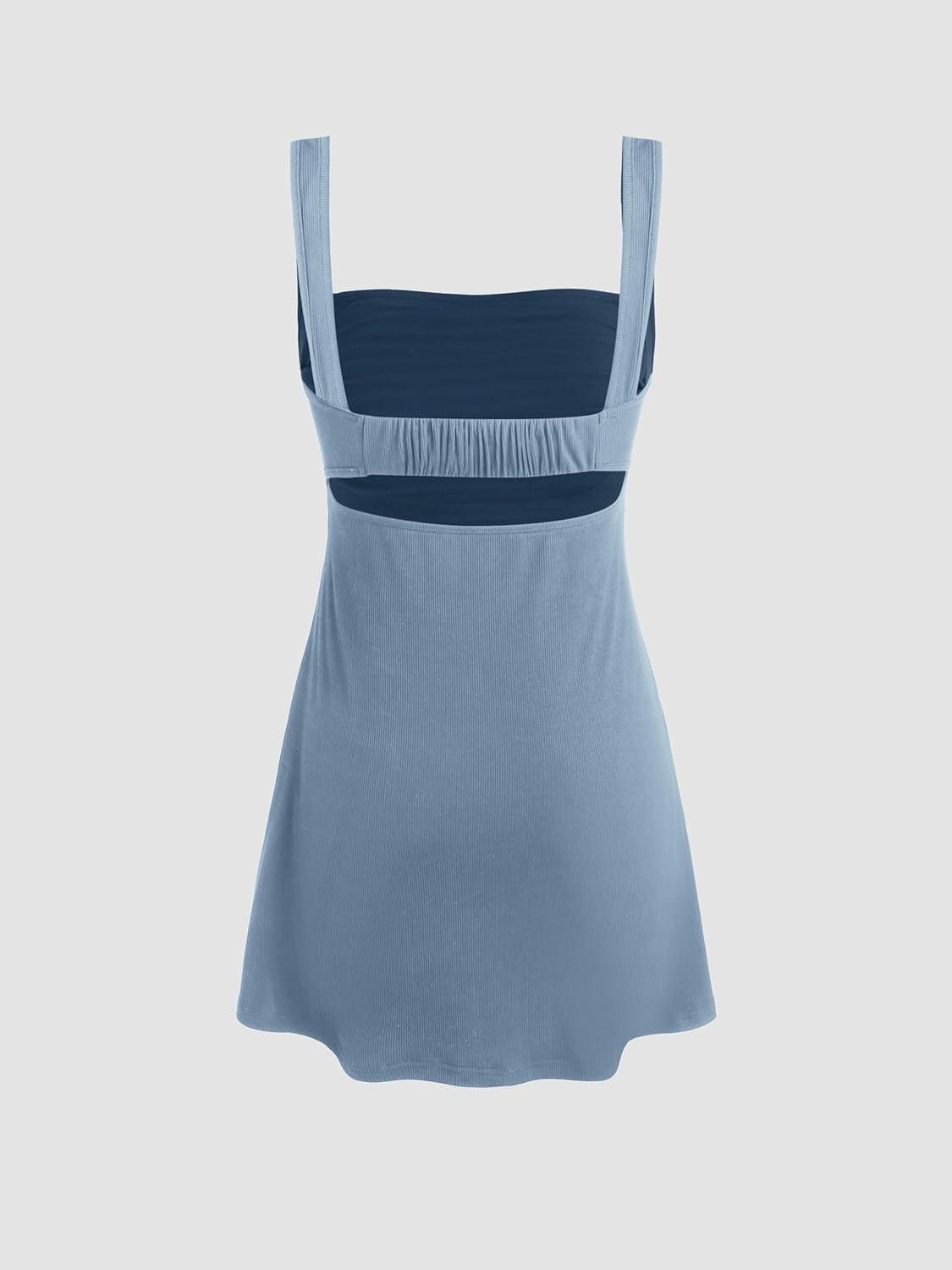 imageCIDER Womens Summer Floral Dress Square Neck Mini Dress Sleeveless Cute Sundress Party Dresses Trendy 2025Blue