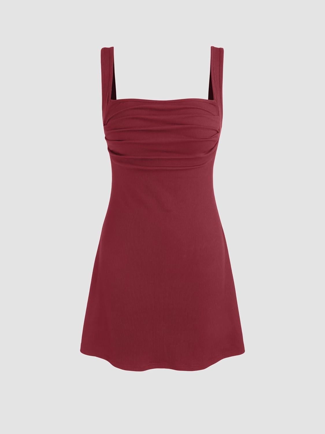 imageCIDER Womens Summer Floral Dress Square Neck Mini Dress Sleeveless Cute Sundress Party Dresses Trendy 2025Carmine