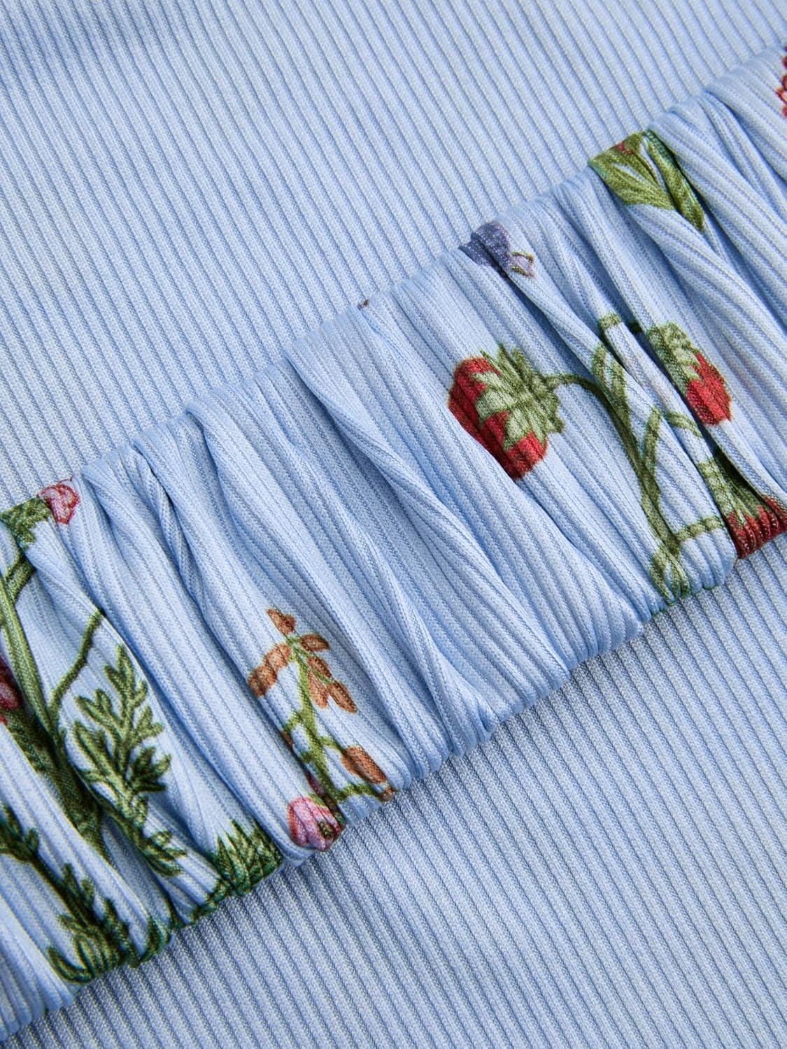 imageCIDER Womens Summer Floral Dress Square Neck Mini Dress Sleeveless Cute Sundress Party Dresses Trendy 2025Sky Blue