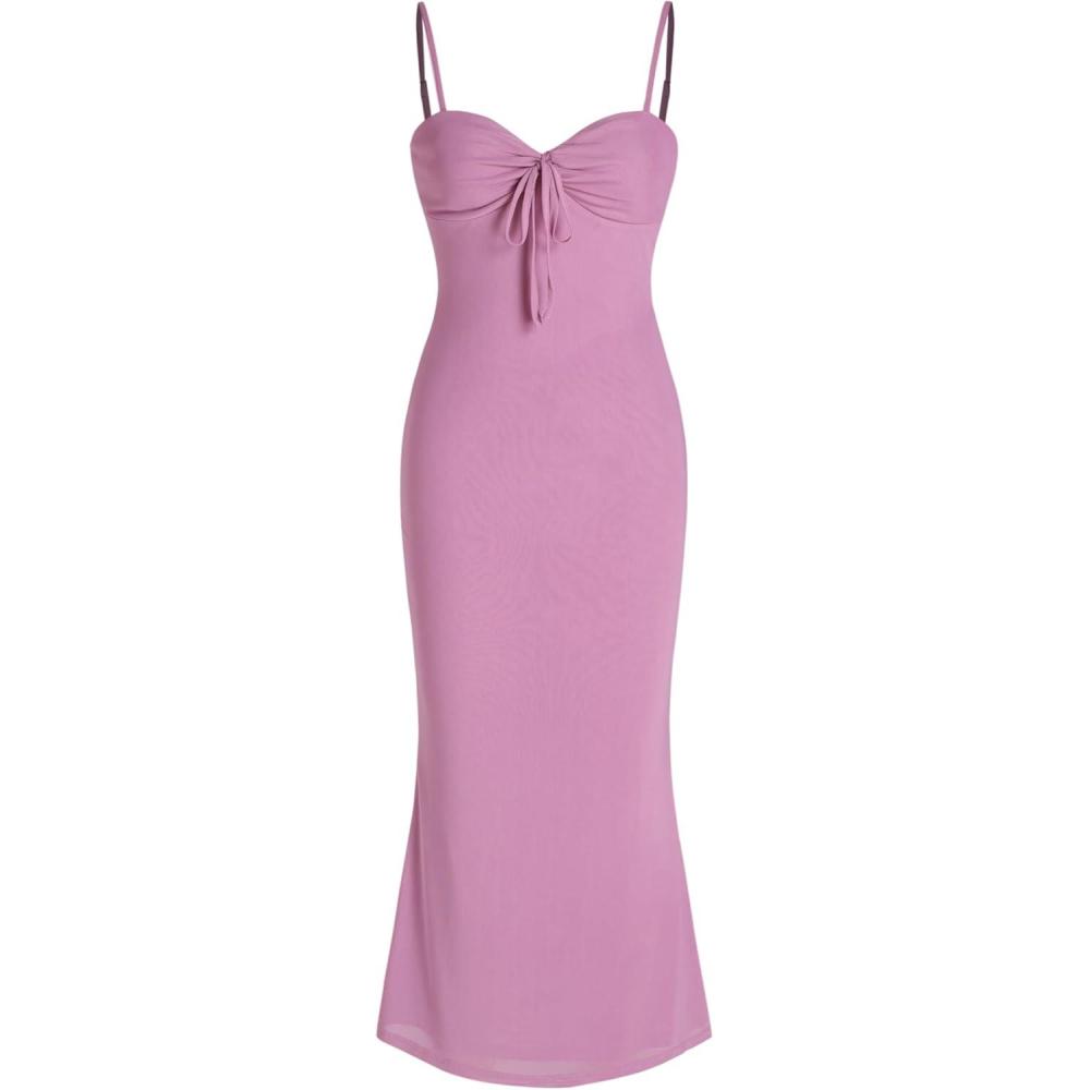 imageCIDER Bodycon Dress Ruched Knotted Maxi Dress Womens Sweetheart Neck Sleeveless Lined Middle Waist Long DressesViolet