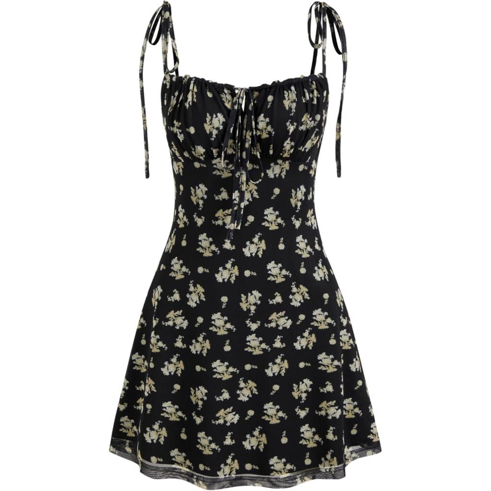 imageCIDER Floral Dress for Women Summer Mini Dress Sundresses Sleeveless Scoop Neck Sun Dresses ALine Vacation OutfitsBlack