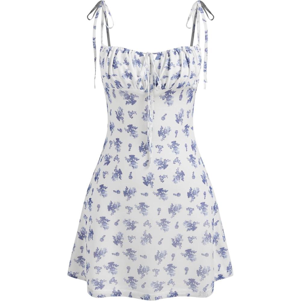 imageCIDER Floral Dress for Women Summer Mini Dress Sundresses Sleeveless Scoop Neck Sun Dresses ALine Vacation OutfitsBlue