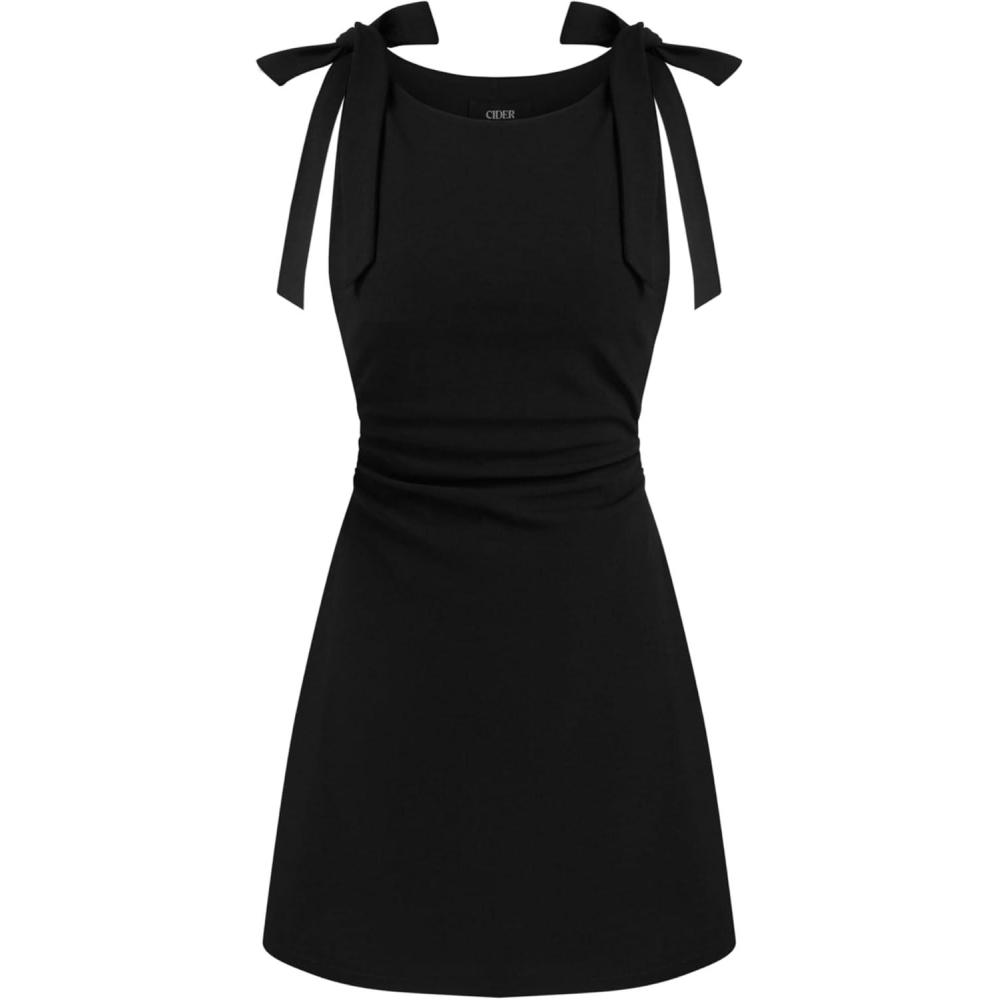 imageCIDER Mini Dress Bodycon Sexy Square Neck Bowknot Sleeveless High Waist Party Cocktail Elegant Dresses for WomenBlack