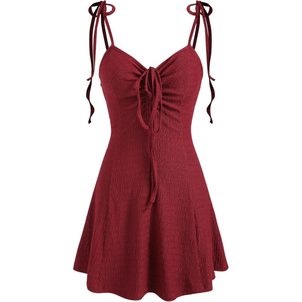 imageCIDER Women Summer Mini Dresses Cute Short Sundress Casual Tie Strap Sleeveless DressRed