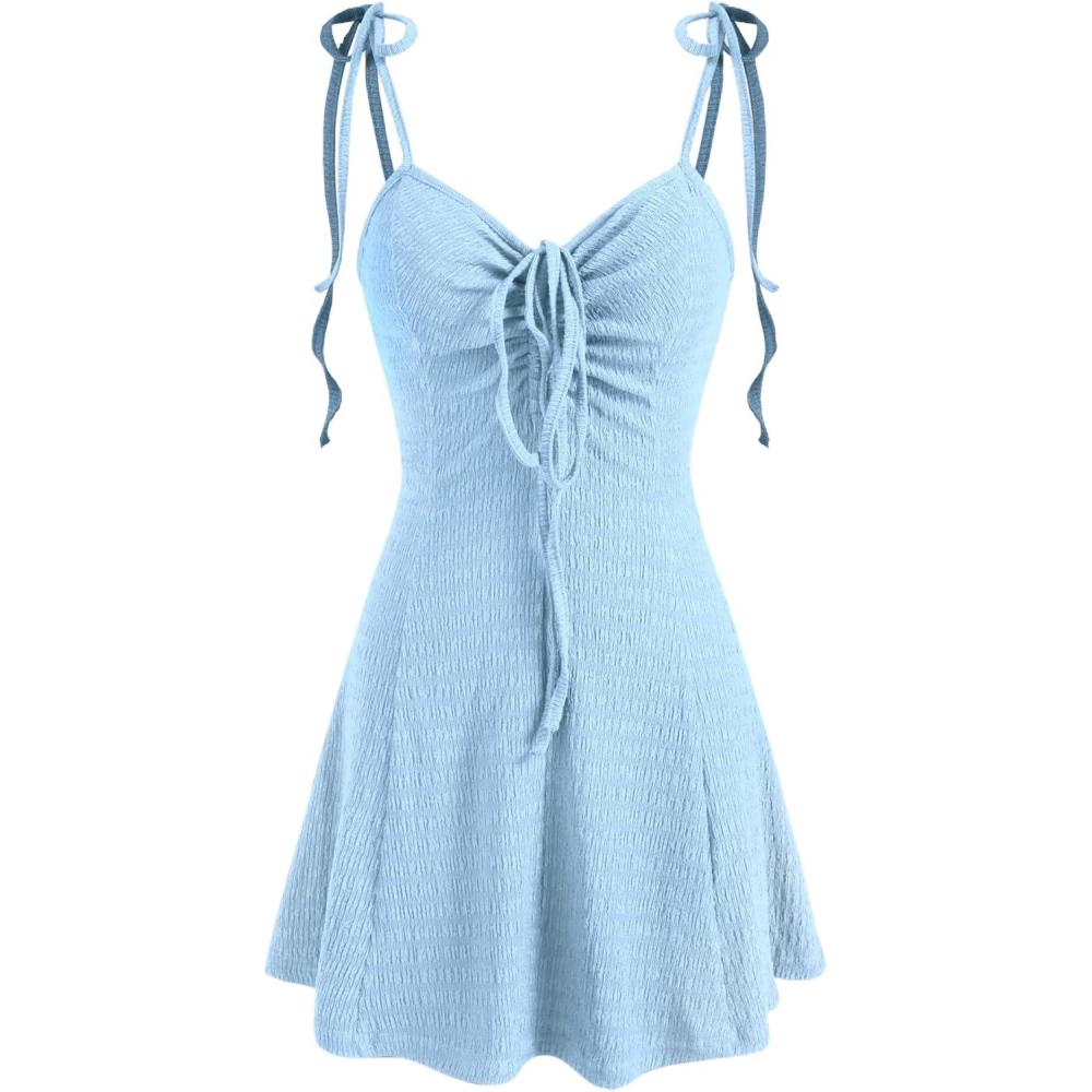 imageCIDER Women Summer Mini Dresses Cute Short Sundress Casual Tie Strap Sleeveless DressSky Blue