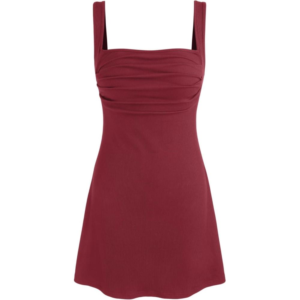 imageCIDER Womens Summer Floral Dress Square Neck Mini Dress Sleeveless Cute Sundress Party Dresses Trendy 2025Carmine