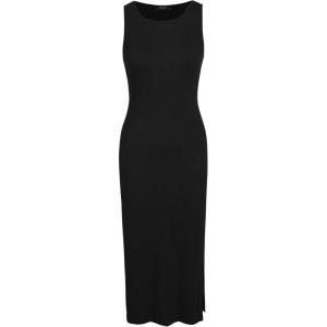 CIDER Bodycon Dress Midi Dress Sleeveless Dress Crew Neck Knit Fabric Slim Fit Tank Dresses(Black)