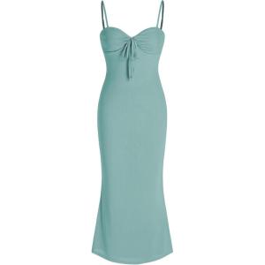 CIDER Bodycon Dress Ruched Knotted Maxi Dress Women’s Sweetheart Neck Sleeveless Lined Middle Waist Long Dresses(Baby Blue)