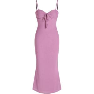 CIDER Bodycon Dress Ruched Knotted Maxi Dress Women’s Sweetheart Neck Sleeveless Lined Middle Waist Long Dresses(Violet)