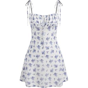 CIDER Floral Dress for Women Summer Mini Dress Sundresses Sleeveless Scoop Neck Sun Dresses A-Line Vacation Outfits(Blue)