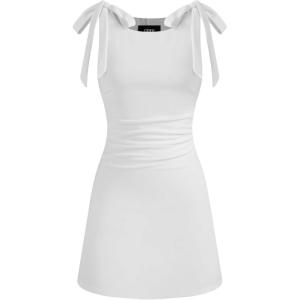 CIDER Mini Dress Bodycon Sexy Square Neck Bowknot Sleeveless High Waist Party Cocktail Elegant Dresses for Women(White)