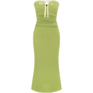 CIDER Strapless Tude Bodycon Midi Dress Ruched Tie Knotted Cocktail Party Summer Dresses(Olive Green)