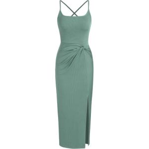 CIDER Summer Dress Maxi Dress Women Sleeveless Scoop Neck High Waist Twist Criss Cross Bodycon Maxi Dresses(Green)