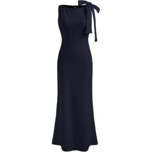 CIDER Women Summer Maxi Dresses Sleeveless Wedding Guest Dress Bowknot Boat Neck Formal Gown(Dark Navy)