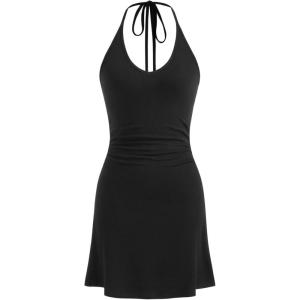 CIDER Womens Halter Dress Sleeveless Tie Back Backless Going Out A Line Casual Club MIni Dresses(Black)