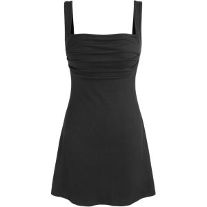 CIDER Women’s Summer Floral Dress Square Neck Mini Dress Sleeveless Cute Sundress Party Dresses Trendy 2025(Black)