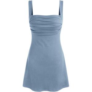 CIDER Women’s Summer Floral Dress Square Neck Mini Dress Sleeveless Cute Sundress Party Dresses Trendy 2025(Blue)
