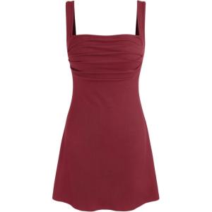CIDER Women’s Summer Floral Dress Square Neck Mini Dress Sleeveless Cute Sundress Party Dresses Trendy 2025(Carmine)