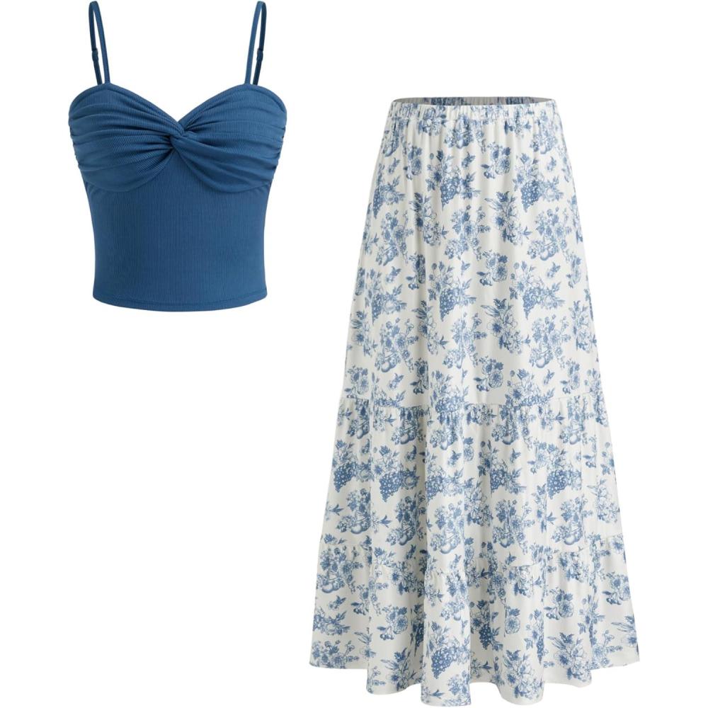 imageCIDER Two Piece Skirt Set Ruched TopsNavy Blue