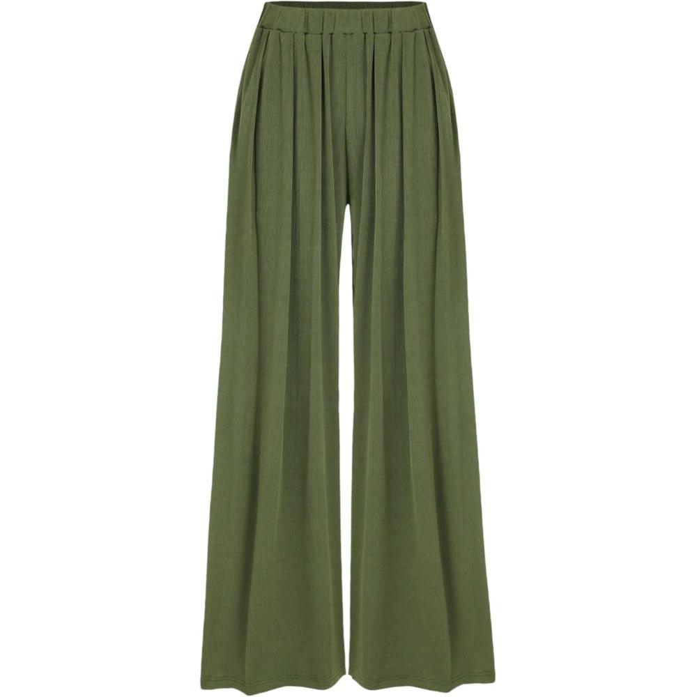imageCIDER Wide Leg Palazzo Pants for Women with Pockets Elastic Business Causal Pants Women Summer for Beach Travel TrousersGreen