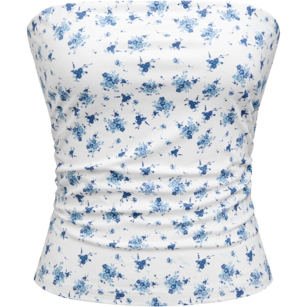 imageCIDER Womens Floral Print Tube Top Summer Sleeveless Bandeau TopBlue