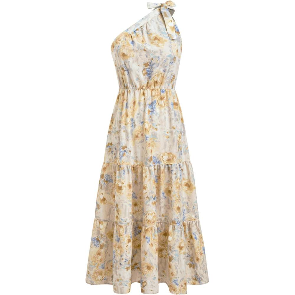 imageCIDER Womens Maxi Floral Dresses One Shoulder Tie Long Dresses Trendy Flowy Summer OutfitsMulticolor