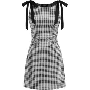 CIDER Gingham Dress Women’s Sleeveless Summer Mini Dress Tie Shoulder(Black)
