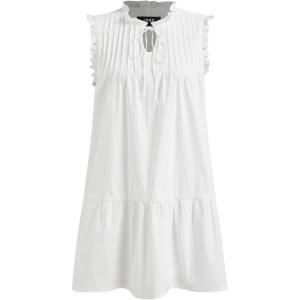 CIDER Knotted Sleeveless White Mini Dress Ruffle Trim Tie Neck Tiered Casual Summer(White)
